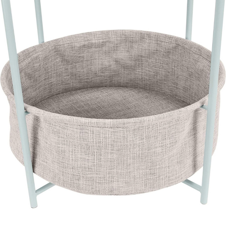 Stylish Round Storage End Table with Cloth Basket – Mint Green & Heather Gray, 18" x 18" x 19"