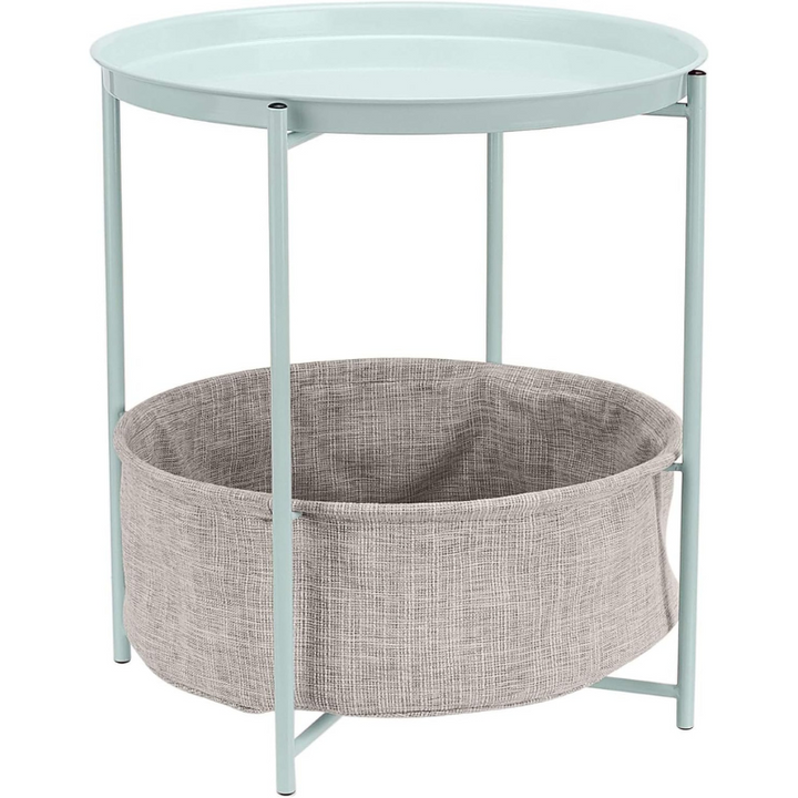 Stylish Round Storage End Table with Cloth Basket – Mint Green & Heather Gray, 18" x 18" x 19"